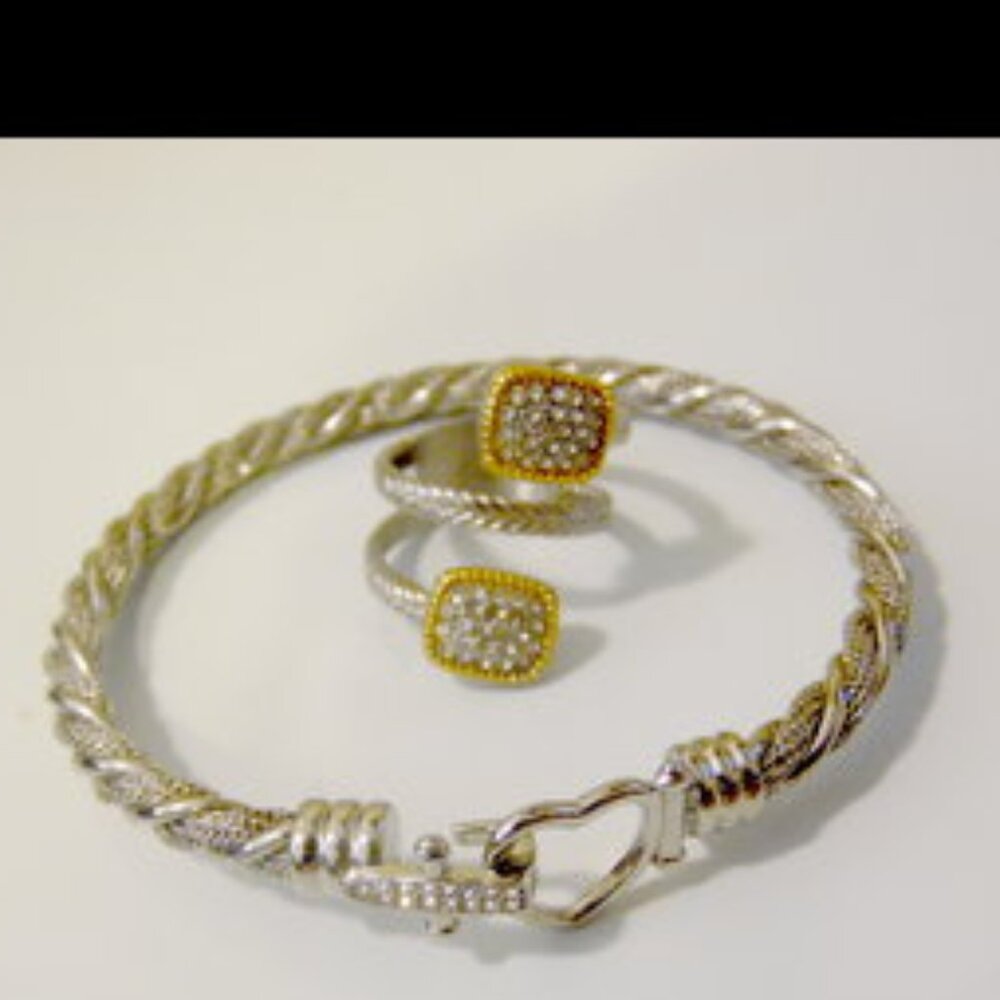 Emma Skye Stainless steel Wire Bangle and Bypass Crystal Ring Size 7